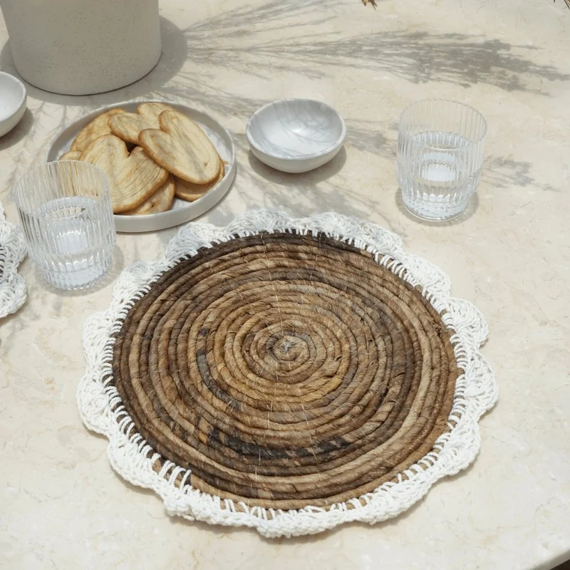 4er Set PLACE Platzmatten 30cm Seegras Baumwollgarn Makramee