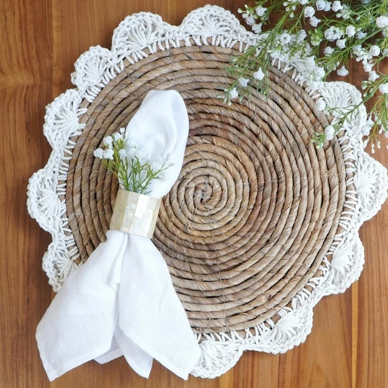 4er Set PLACE Platzmatten 30cm Seegras Baumwollgarn Makramee