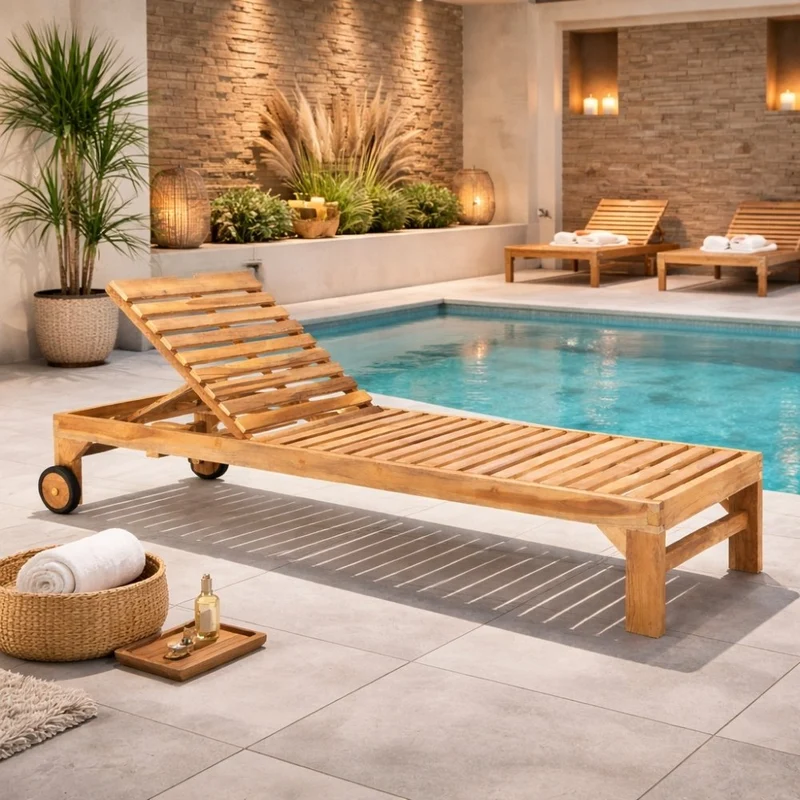 Teak Sonnenliege LUKA 200cm mit Rollen – verstellbar Gartenliege