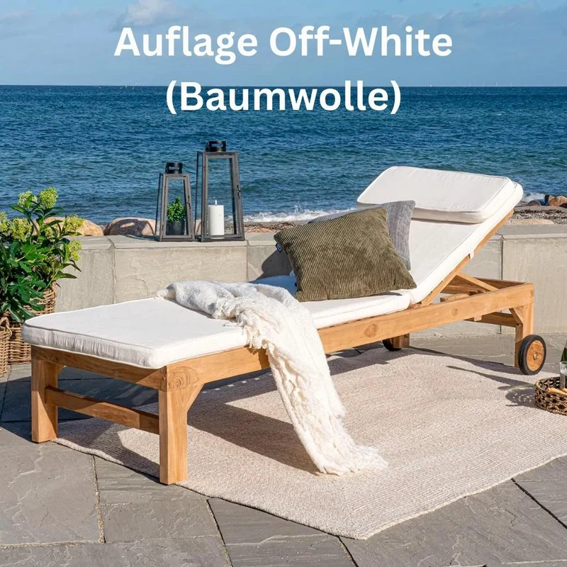 Teak Sonnenliege LUKA 200cm mit Rollen – verstellbar Gartenliege