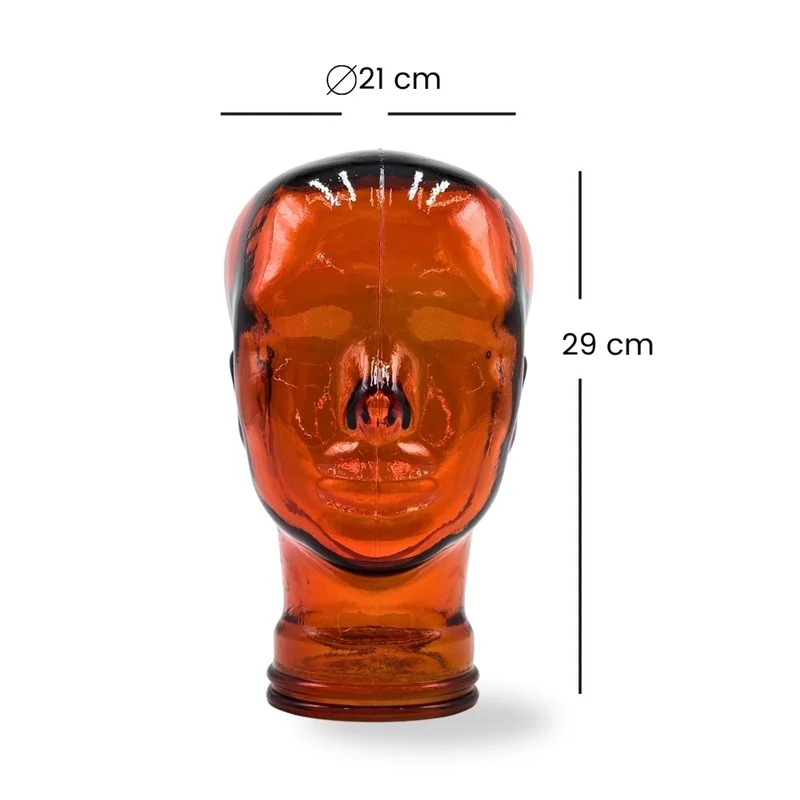 Glas KOPFHÖRERSTÄNDER MICK orange transparent | 29cm Glaskopf Skulptur