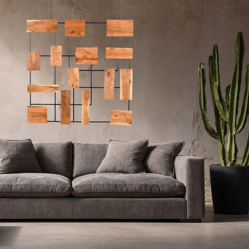 Wand-Deko-Objekt PARETO 120x120cm Unikat Akazienholz Wandbild