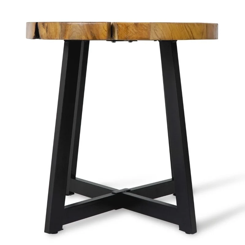 Runder Massivholz Couchtisch BAGIAN 80cm Teak natural Metall