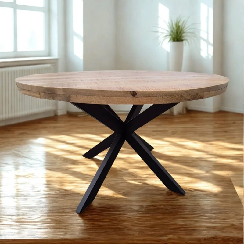 Runder Massivholz Esstisch CRAFT 120cm Mangoholz Metallgestell