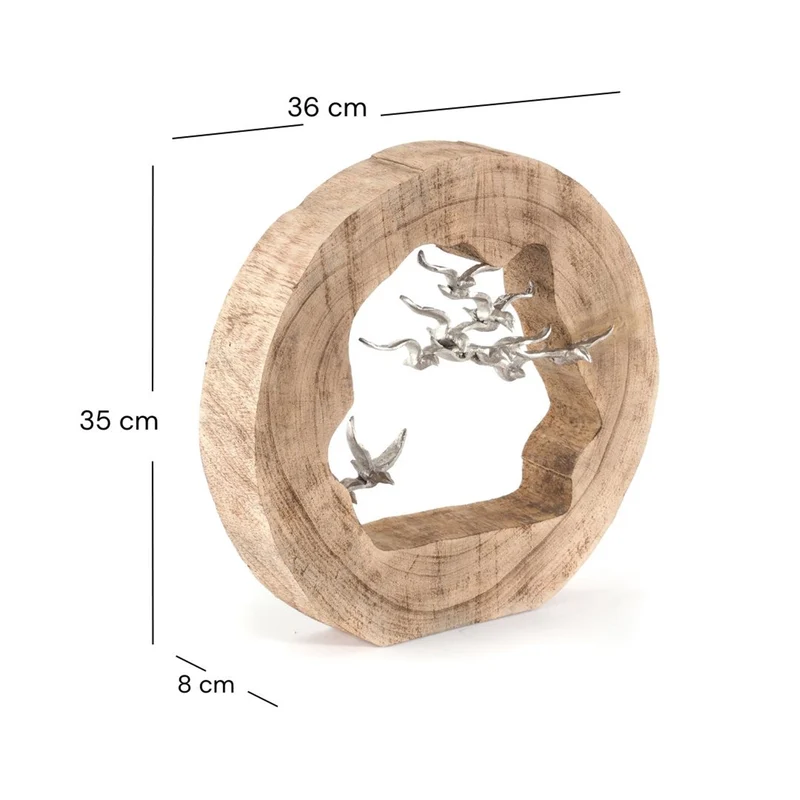 DESIGN SKULPTUR "BIRDS" | 36 cm, Holz mit Aluminium | Dekfofigur