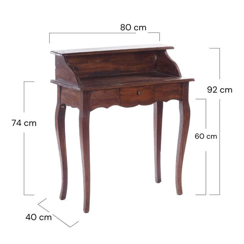 MASSIVHOLZ SEKRETÄR NAPOLEON 92x80cm(HxB) | Massivholz Schreibtisch | Farbe: 03 dunkelbraun