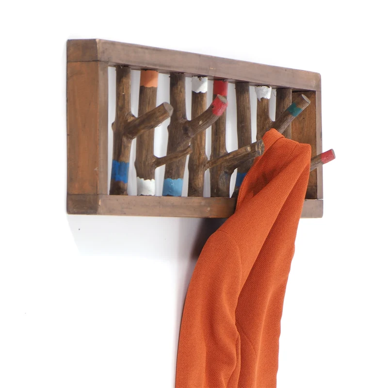 WANDGARDEROBE TREIBHOLZ UNIKAT | 80x22cm (BxH), Garderobe, Hakenleiste mit Ästen | Farbe: 11 vintage - bunt