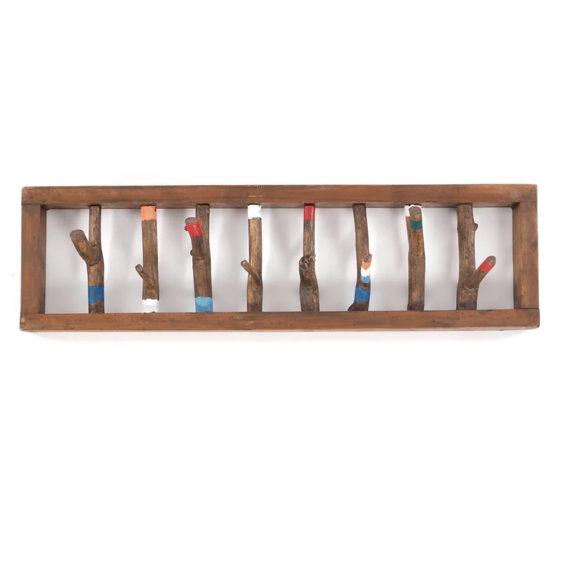 WANDGARDEROBE TREIBHOLZ UNIKAT | 80x22cm (BxH), Garderobe, Hakenleiste mit Ästen | Farbe: 11 vintage - bunt