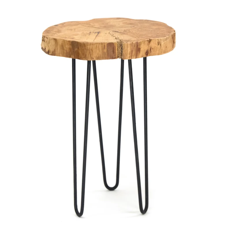 BEISTELLTISCH "BAUMSCHEIBE" | Holz, Metall, Ø 34 cm | Couchtisch