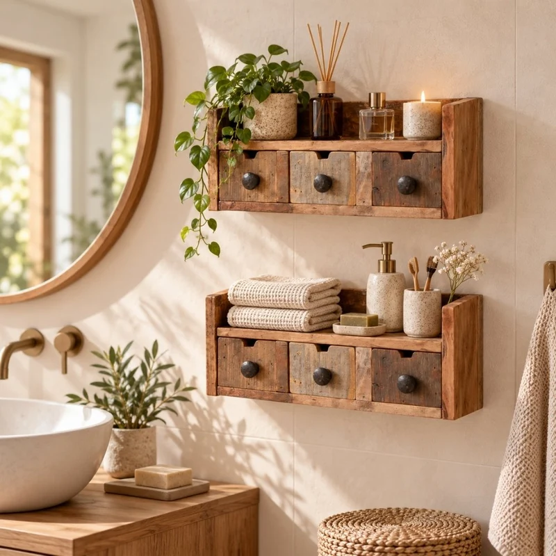 Altholz-Regal DARA 35cm 3 Schubladen Unikat Recyceltes Holz