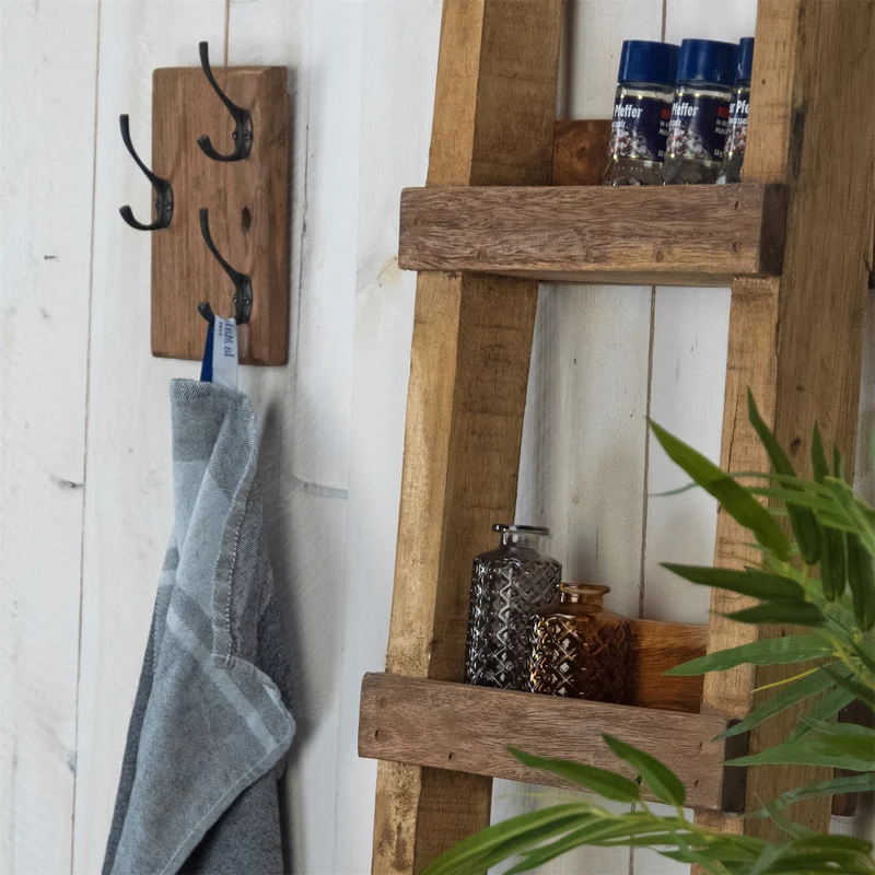 WANDGARDEROBE "BOARD II" | 3 Haken, Massivholz | Garderobenbrett