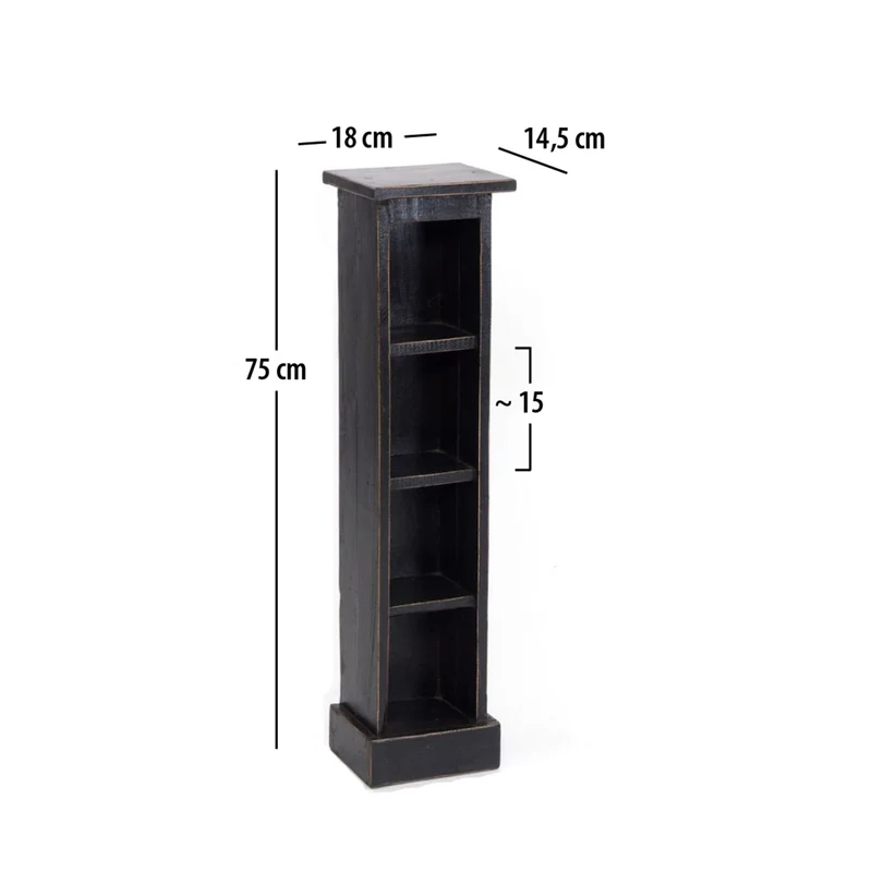 HOLZ CD REGAL TOWER | 75cm, Holzregal, Buch CD Rack mit 4 Fächern | Farbe: 09 voodoo - schwarz
