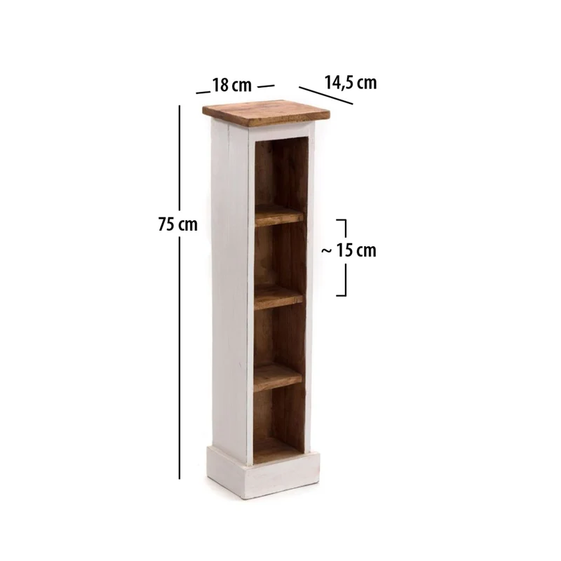 HOLZ CD REGAL TOWER | 75cm, Holzregal, Buch CD Rack mit 4 Fächern | Farbe: 06 weiß-landhaus