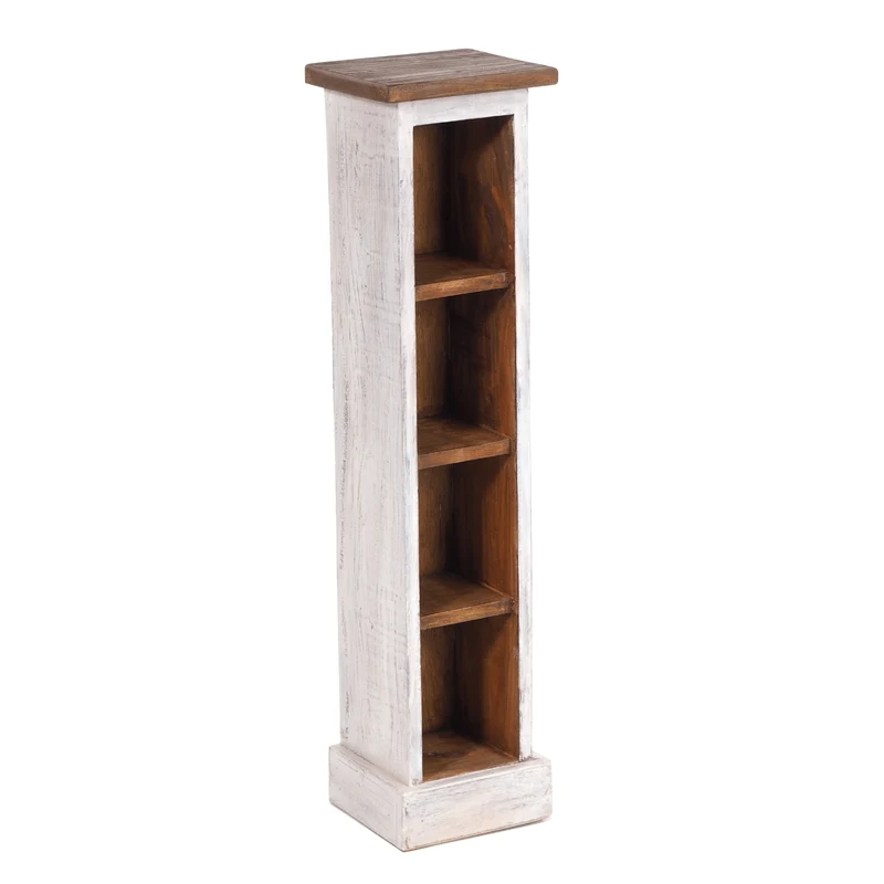 HOLZ CD REGAL TOWER | 75cm, Holzregal, Buch CD Rack mit 4 Fächern | Farbe: 05 weiß-natur