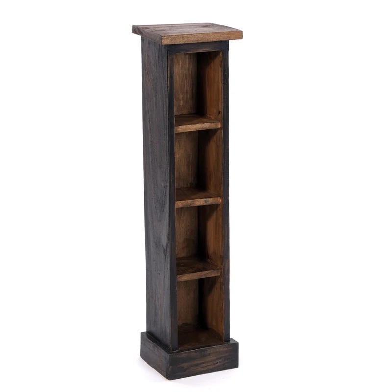 HOLZ CD REGAL TOWER | 75cm, Holzregal, Buch CD Rack mit 4 Fächern | Farbe: 04 schwarz-natur