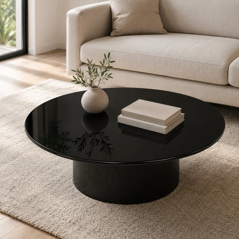 Glasplatte TERRY 90cm schwarz 8mm rund gehärtetes Glas