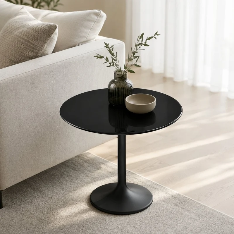 Glasplatte TERRY 70cm schwarz 8mm rund gehärtetes Glas