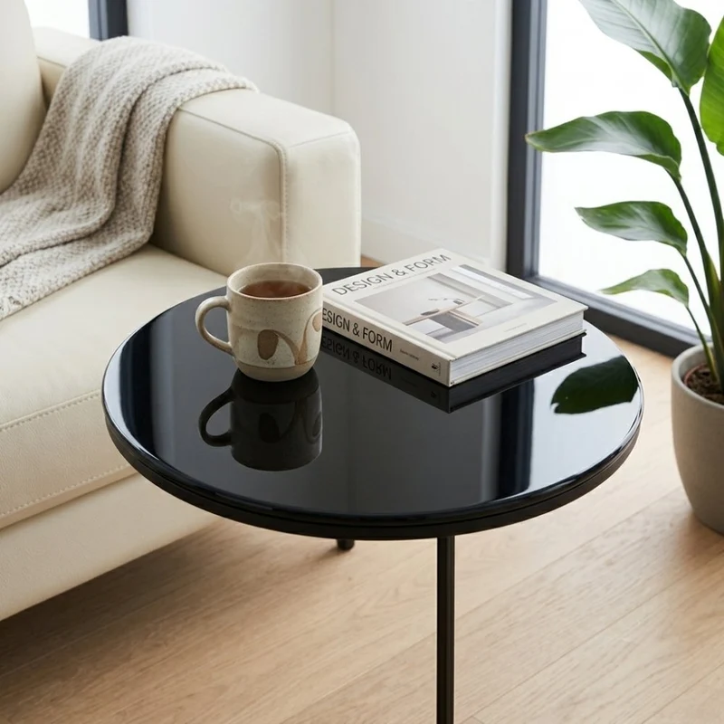 Glasplatte TERRY 60cm schwarz 8mm rund gehärtetes Glas