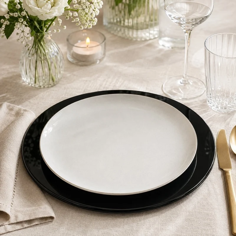 Glasplatte TERRY 40cm schwarz 8mm rund gehärtetes Glas Platzteller
