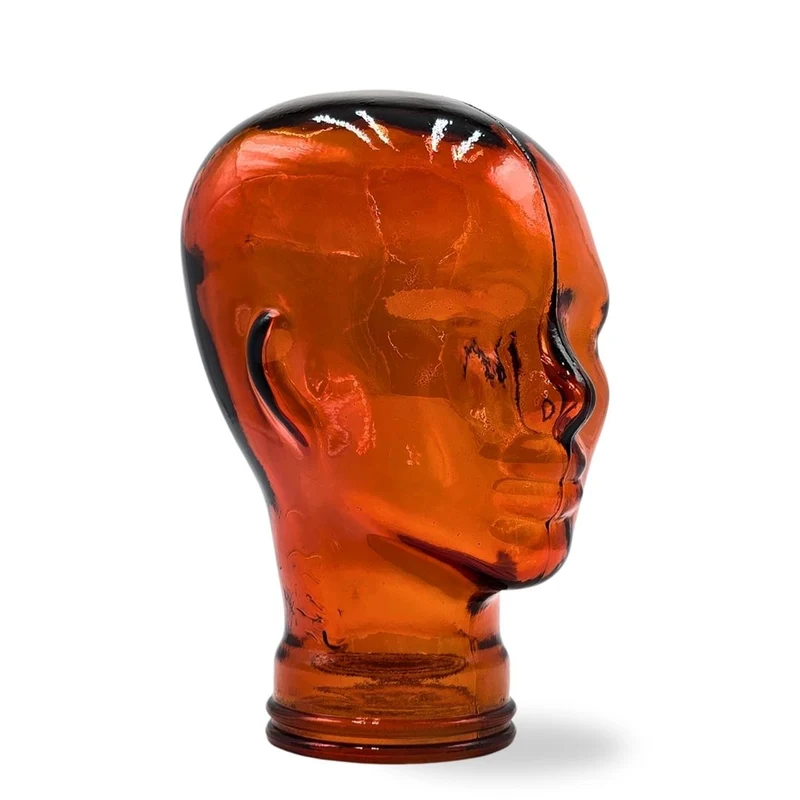 Glas KOPFHÖRERSTÄNDER transparent + satin | 29cm Glaskopf Skulptur | Farbe: T04 hot orange