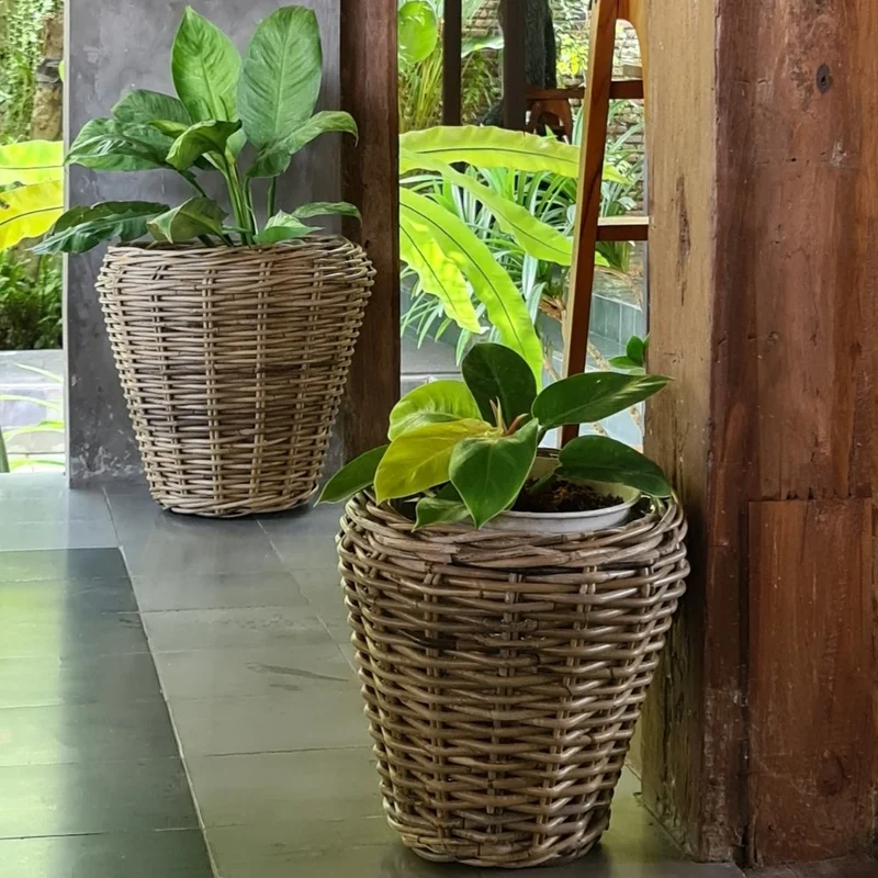 Natur Rattan Pflanzkorb AMRUM Kubu Grey ca.H30cm Pflanztopf
