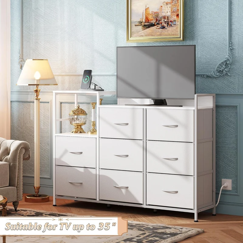 WLIVE Minimalist Three-column 8-Drawer Large Fabric Dresser