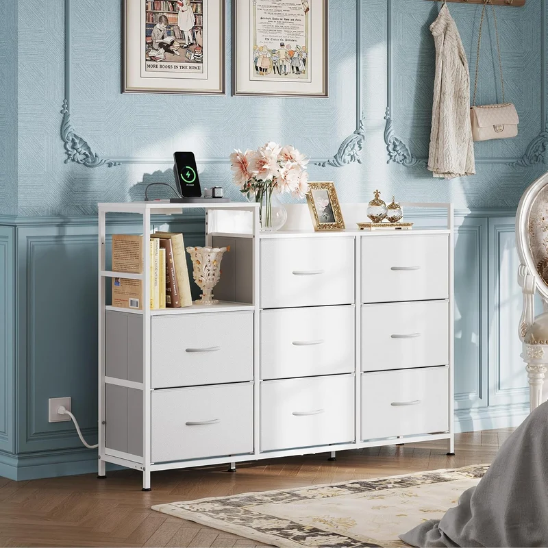 WLIVE Minimalist Three-column 8-Drawer Large Fabric Dresser