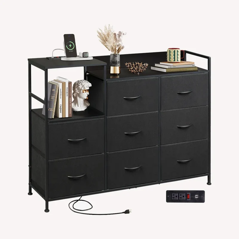 WLIVE Minimalist Three-column 8-Drawer Large Fabric Dresser