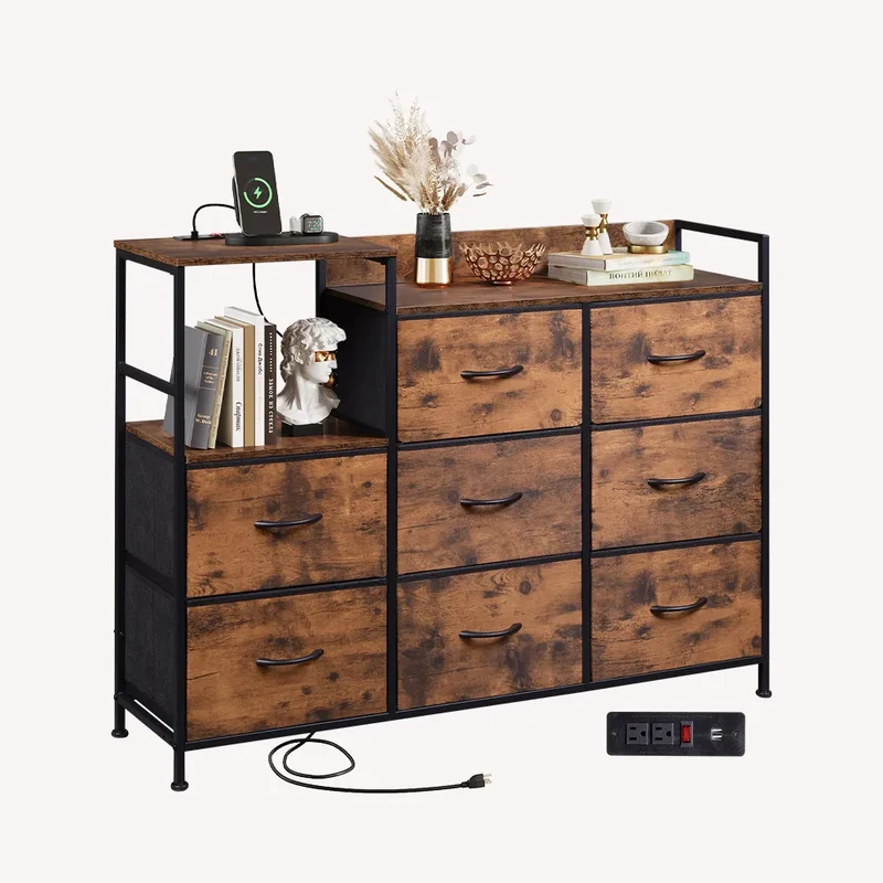 WLIVE Minimalist Three-column 8-Drawer Large Fabric Dresser