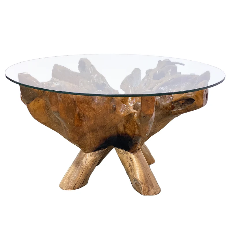 Individueller Teak Couchtisch ZONAS natural 70cm mit Glasplatte