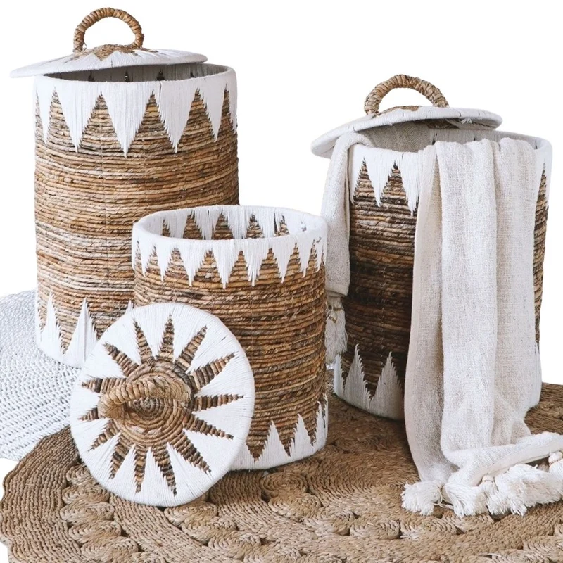 3-tlg. Korbset RUSH 65cm rund Binsen geflochten natural Handmade
