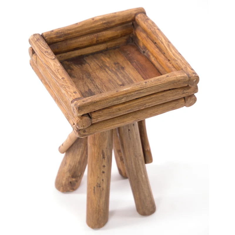 BLUMENHOCKER "TWIST" | Teak | rustikaler Holzhocker | Größe: groß