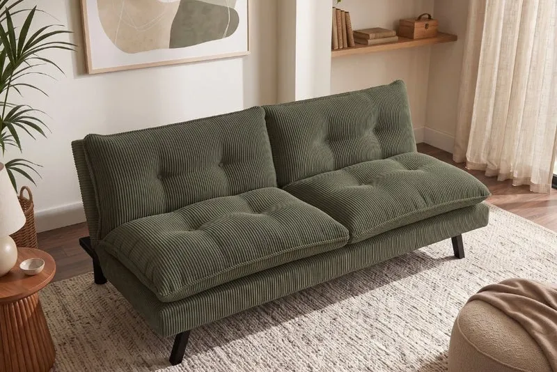 Schlafsofa CAPULO Grün Cord 190cm 3-Sitzer Couch modern