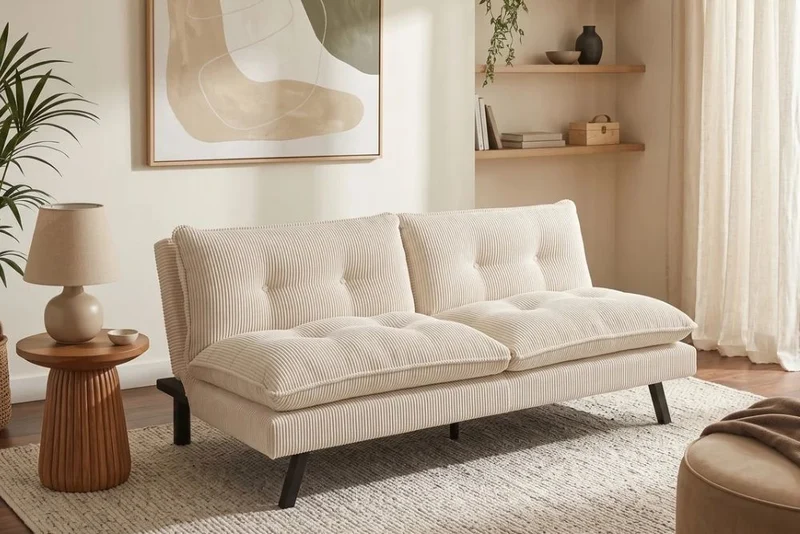 Schlafsofa CAPULO Beige Cord 190cm 3-Sitzer Couch modern