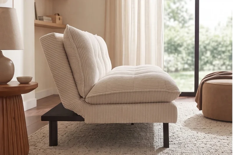 Schlafsofa CAPULO Beige Cord 190cm 3-Sitzer Couch modern