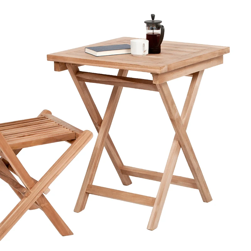 Klappbarer Teak Esstisch KURSI 70cm Natural Balkontisch
