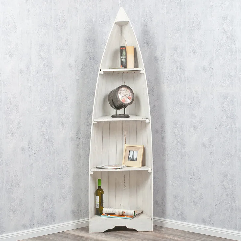 Massivholz Bootsregal / Bücherregal BALI ca. 200cm Antique White