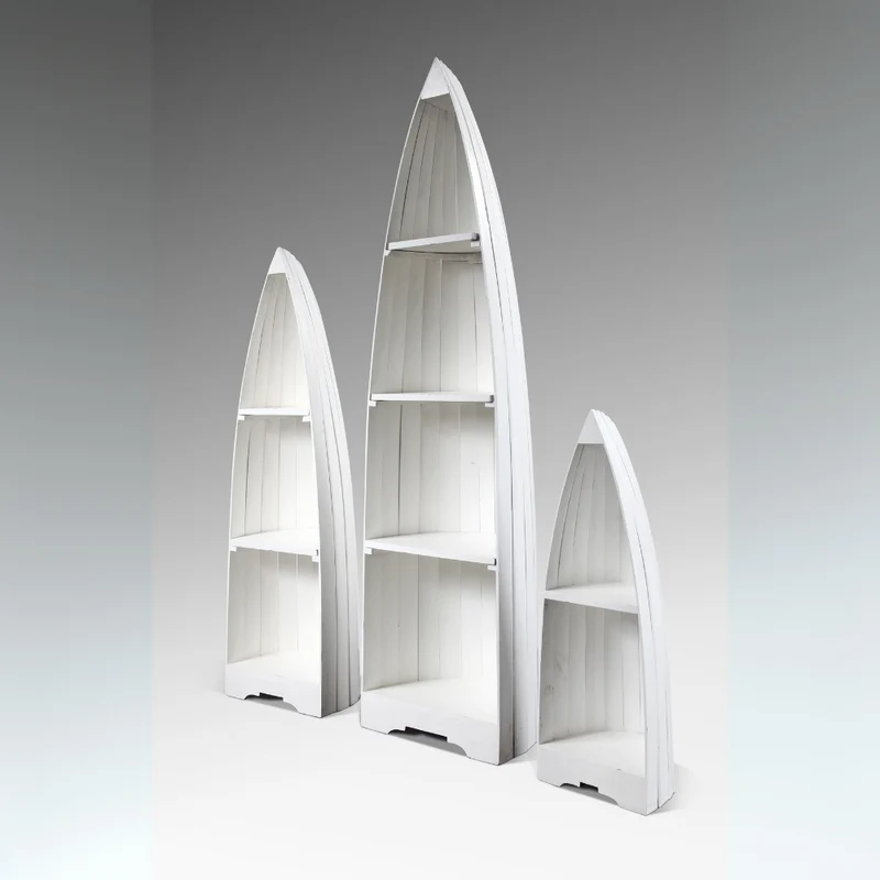 Massivholz Bootsregal / Bücherregal BALI ca. 200cm Antique White