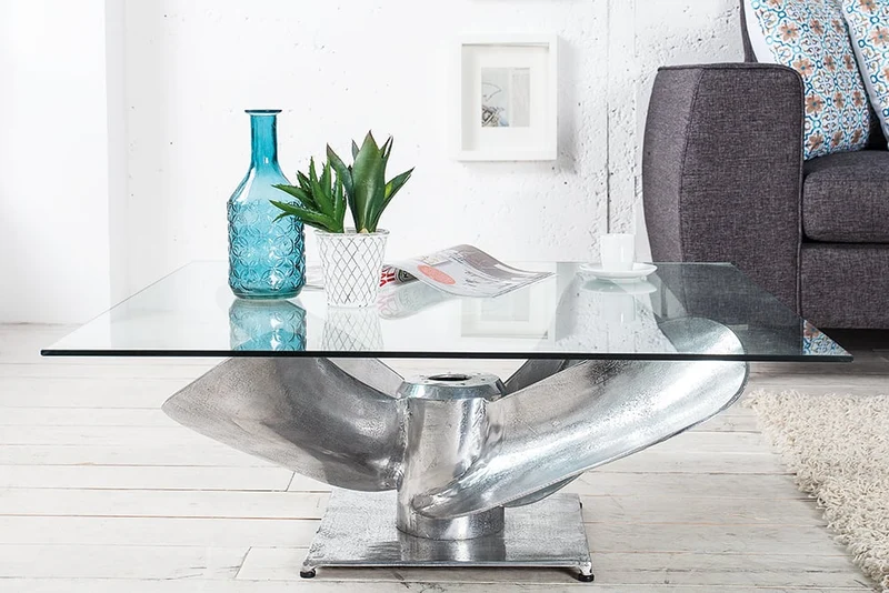 Design Couchtisch ELICA 70x70cm silber Aluminium Maritim