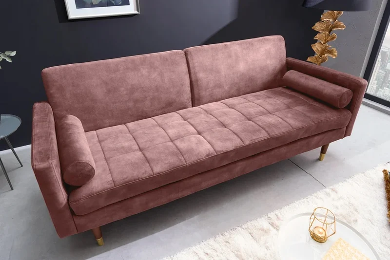 Elegantes Schlafsofa DIVANO 196cm altrosa Mikrovelours 3-Sitzer