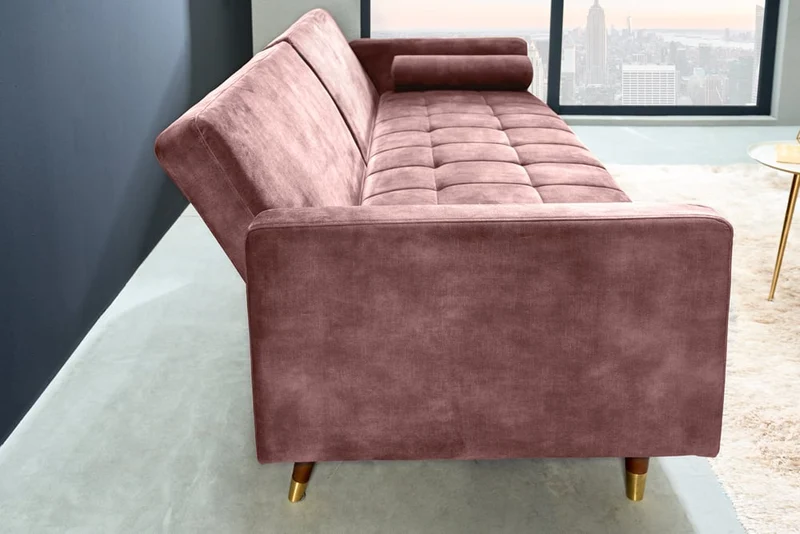 Elegantes Schlafsofa DIVANO 196cm altrosa Mikrovelours 3-Sitzer