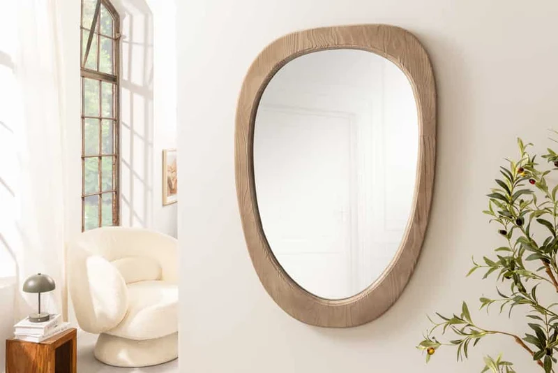 Massivholz Spiegel PIEGATO 105cm beige Pinienholz abgerundet