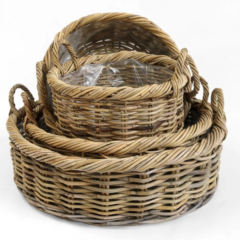 Natur Rattankorb NORDERNEY Kubu Grey ca.50cm Pflanzkorb Griffe