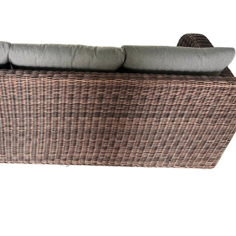 3er Lounge Sofa VITA rundes Polyrattan Natural-Brown Gartenmöbel