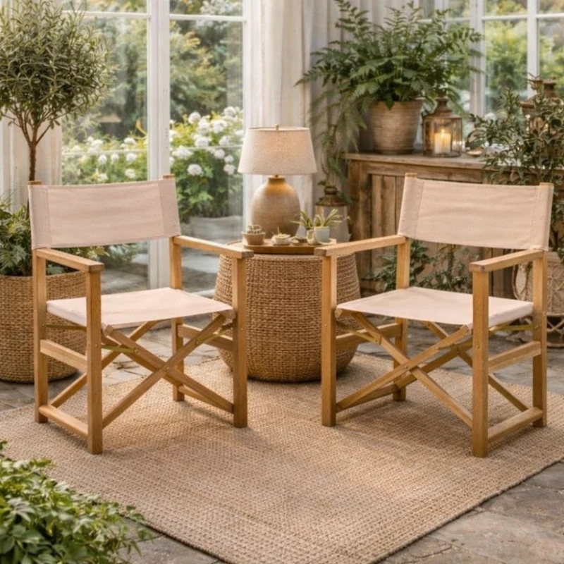Teak Klappstuhl REGIE natural – Outdoorstoff beige stone