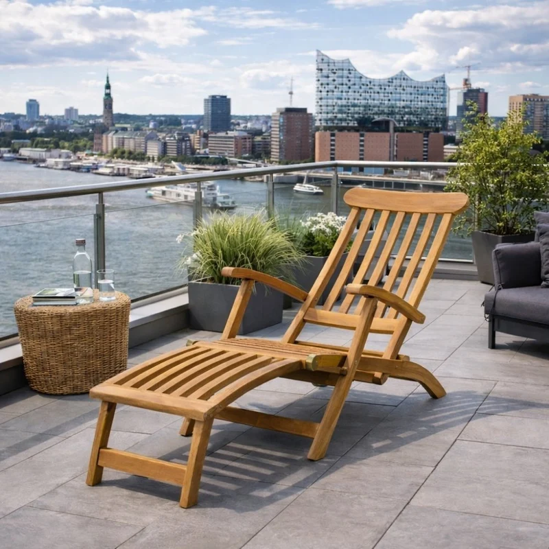Teak Liegestuhl KURSI Teak Sonnenliege Deckchair