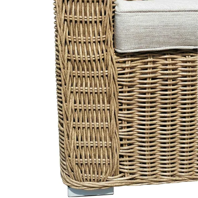 3er Lounge Sofa VITA 210cm rundes Polyrattan Natural Gartenmöbel