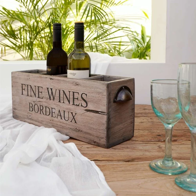 Dekorative Flaschenbox CHATEAU 45cm antik-natural Mahagony
