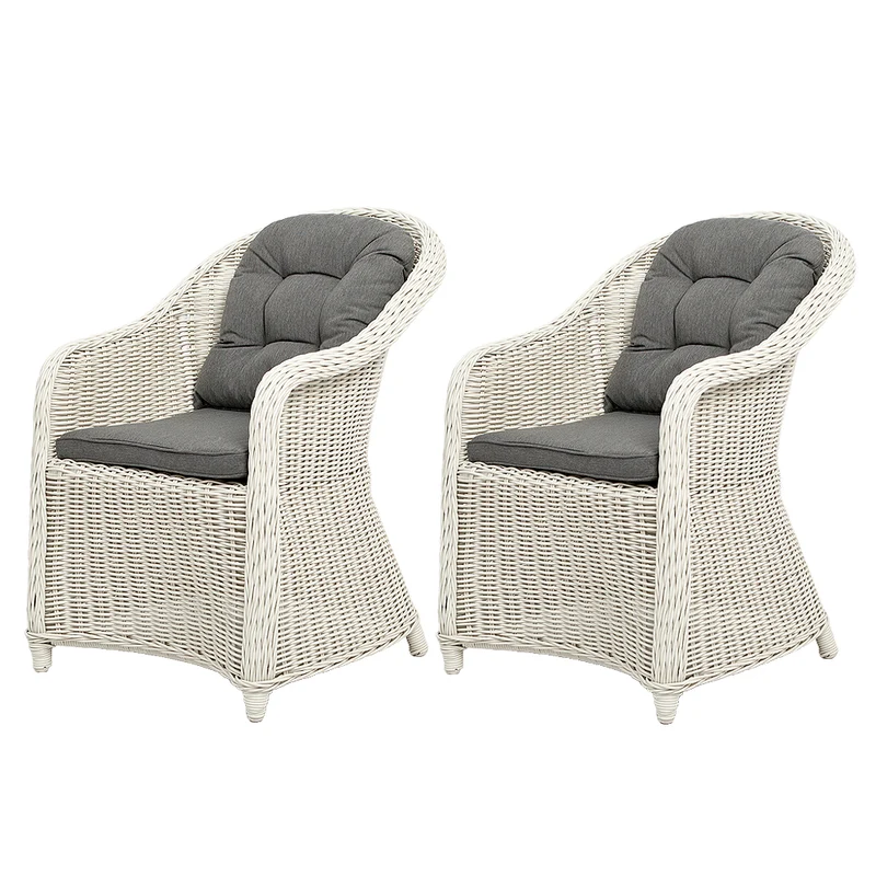 2er Set Sessel BELLA rundes Polyrattan Eierschalenweiß Gartenstuhl