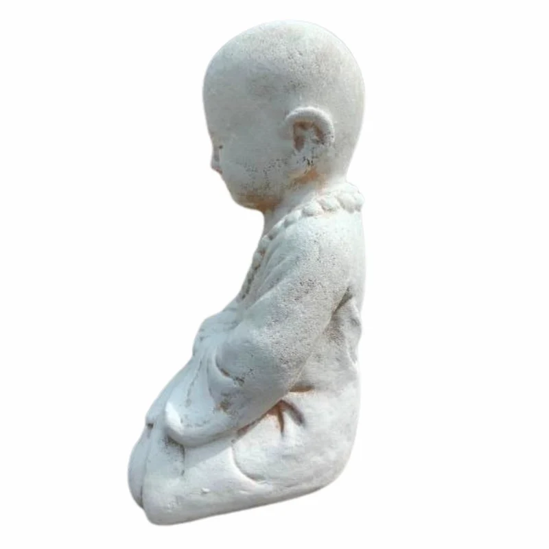 Buddha Figur PRAY 40cm Antik-Weiss Zement Outdoor-Deko